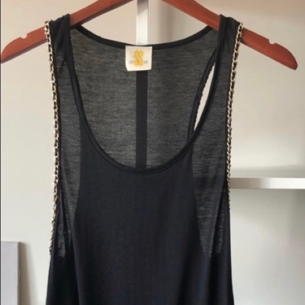 Sis Sis Black Tank Top with Gold Chain Detail
